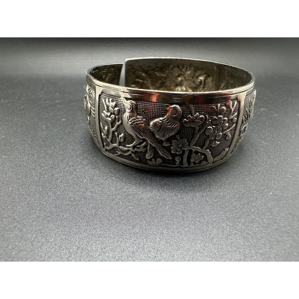 Antique Miao Silver Cuff Bracelet Late 1800s Handmade Talisman Of Eternal Love